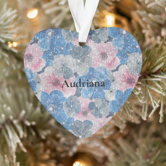 Pink Blue Flowers Sparkle Ornament (Baum)