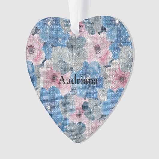 Pink Blue Flowers Sparkle Ornament (Vorderseite)