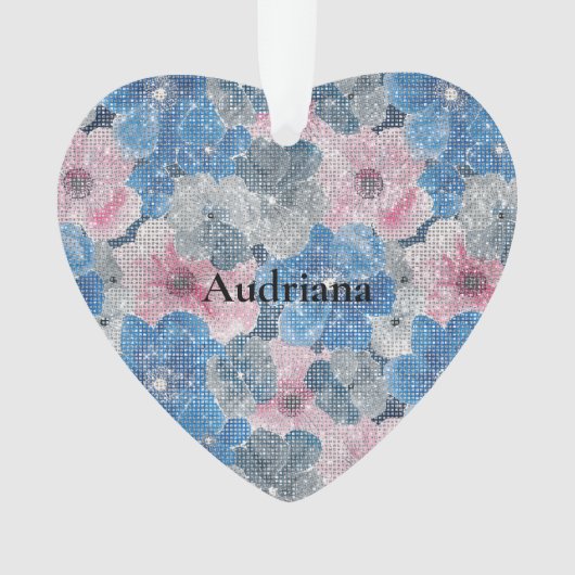 Pink Blue Flowers Sparkle Ornament (Vorderseite)