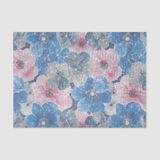 Pink Blue Flowers Sparkle Seidenpapier (Vorderseite)