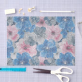 Pink Blue Flowers Sparkle Seidenpapier (Handwerk)