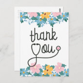 Pink Blue Flowers Stethoscope Nurse Vielen Dank Postkarte (Vorne/Hinten)