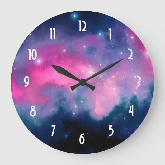 Pink & Blue Galaxy & Stars Abstract Große Wanduhr (Vorderseite)