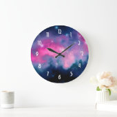 Pink & Blue Galaxy & Stars Abstract Große Wanduhr (Zuhause)