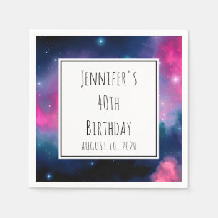Pink & Blue Galaxy & Stars Abstrakt Geburtstag Serviette