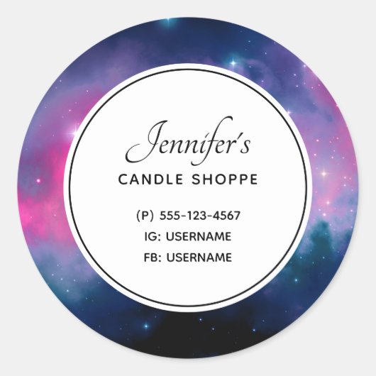 Pink & Blue Galaxy & Stars Abstraktes Geschäft Runder Aufkleber (Vorderseite)