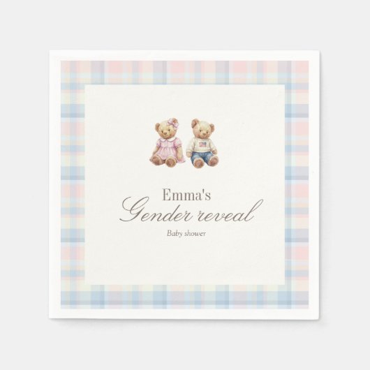 Pink Blue Gender reveal Teddy Bear Baby Shower  Serviette (Vorderseite)