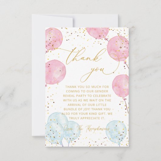 Pink Blue Gender Reveve Vielen Dank Note Card Dankeskarte (Vorderseite)