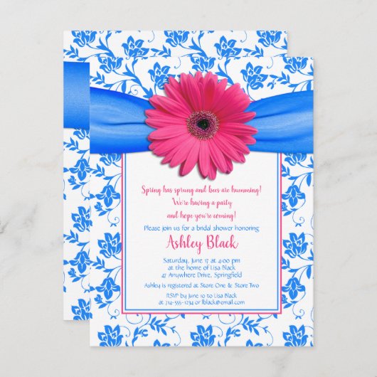 Pink Blue Gerbera Daisy Bridal Dusche Einladung (Vorne/Hinten)