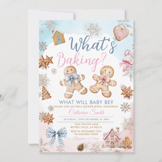 Pink Blue Gingerbread Gender Reveal Einladung (Vorderseite)