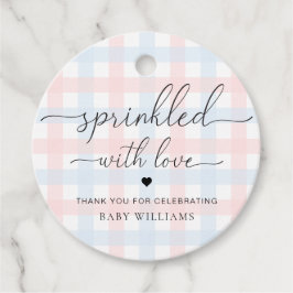 Pink Blue Gingham Baby Dusche mit Liebe gesprenkel Geschenkanhänger