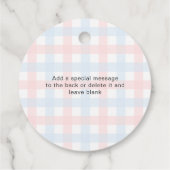 Pink Blue Gingham Baby Dusche mit Liebe gesprenkel Geschenkanhänger (Rückseite)