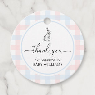 Pink Blue Gingham Bunny Rabbit Baby Dusche Geschenkanhänger