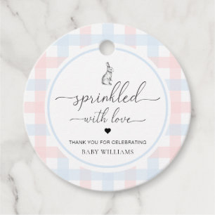 Pink Blue Gingham Bunny Rabbit gesprinklt mit Lieb Geschenkanhänger