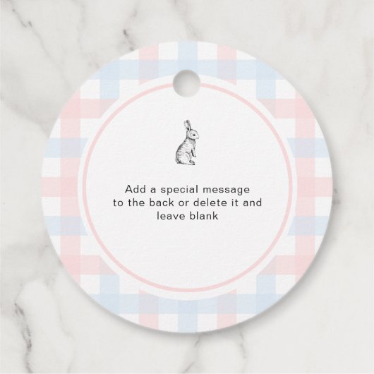 Pink Blue Gingham Bunny Rabbit gesprinklt mit Lieb Geschenkanhänger (Rückseite)