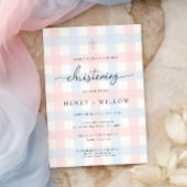 Pink Blue Gingham Christening Einladung