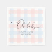 Pink Blue Gingham Oh Baby Paper Napkin Serviette (Vorderseite)