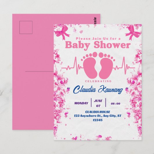 Pink & Blue Girl Baby Dusche Postkarte (Vorne/Hinten)
