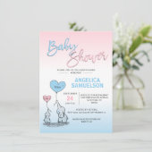 Pink Blue Girl oder Boy Neutral Elephant Baby Dusc Einladung (Stehend Vorderseite)