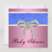 Pink Blue Glitzer Diamond Bow Babydusche lädt ein Einladung (Vorderseite)