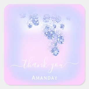 Pink Blue Glitzer Floral Bridal Gefallen Süß 16. Quadratischer Aufkleber