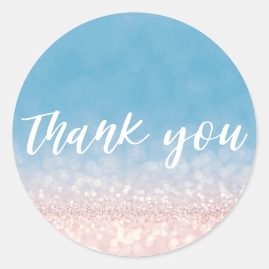 Pink Blue Glitzer Trendy Vielen Dank Runder Aufkleber (Vorderseite)
