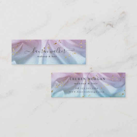 Pink Blue Glitzern Satin Material Business Card Mini Visitenkarte (Vorne/Hinten)