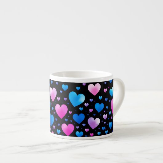 Pink & Blue Glowing Hearts Espressotasse (Vorderseite Rechts)