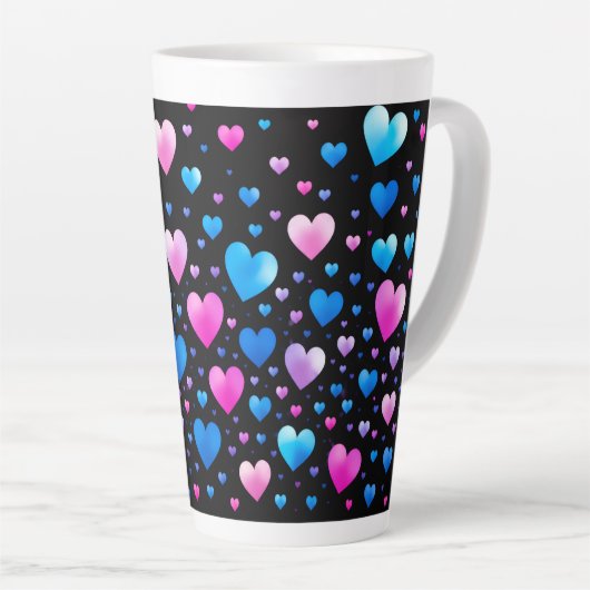 Pink & Blue Glowing Hearts Milchtasse (Rechte Ecke)