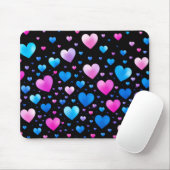 Pink & Blue Glowing Hearts Mousepad (Mit Mouse)