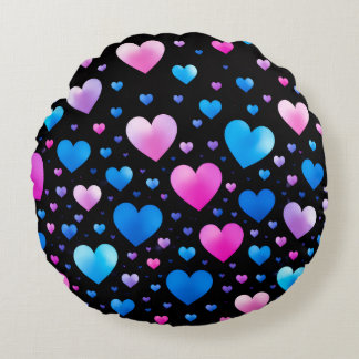 Pink & Blue Glowing Hearts Rundes Kissen