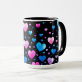 Pink & Blue Glowing Hearts Tasse (VorderseiteRechts)