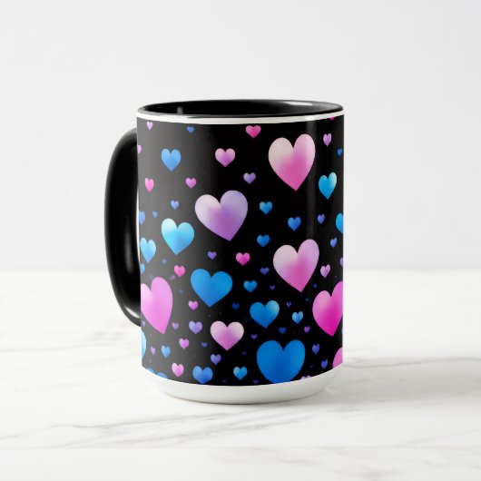 Pink & Blue Glowing Hearts Tasse (Vorderseite Links)