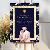 Pink Blue Gold Anand Karaj Wedding Willkommenszeic Poster