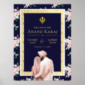 Pink Blue Gold Anand Karaj Wedding Willkommenszeic Poster (Vorne)