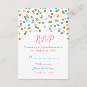 Pink Blue Gold Confetti Baby Dusche RSVP Karten