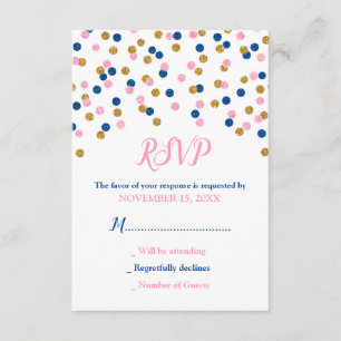 Pink Blue Gold Confetti Baby Dusche RSVP Karten