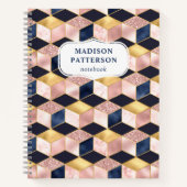 Pink Blue Gold Geometric Glitzer Name Notizblock (Vorderseite)