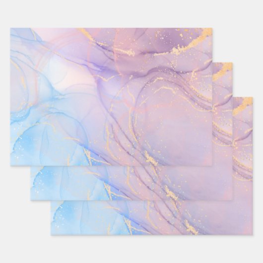 Pink & Blue Gold Glitter Marble Geschenkpapier Set (Set)