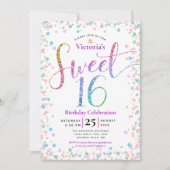 Pink Blue Gold Glitzer Confetti Sweet 16 Geburtsta Einladung (Vorderseite)