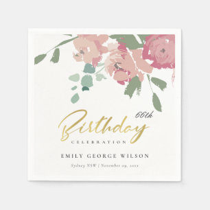 PINK BLUE GOLD PEONY FLORAL JEDEN ALTER GEBURTSTAG SERVIETTE