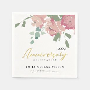 PINK BLUE GOLD PEONY FLORAL JEDES JAHR SERVIETTE