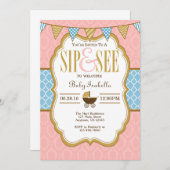 Pink Blue Gold Sip und sehen Sie Einladung (Vorne/Hinten)