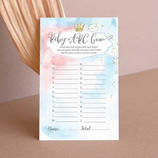 Pink Blue Gold Trendy Baby ABC Gender Reveal Game (Von Creator hochgeladen)