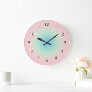 Pink Blue Gradient Ombre Pastel Ästhetik Große Wanduhr