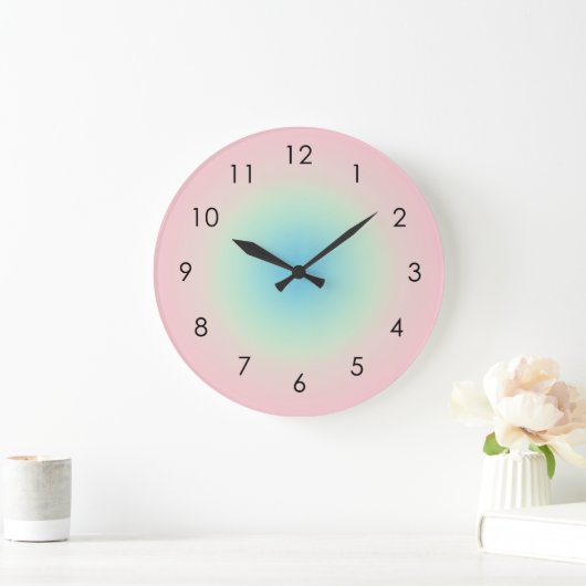Pink Blue Gradient Ombre Pastel Ästhetik Große Wanduhr (Zuhause)