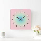 Pink Blue Gradient Ombre Pastell Ästhetische Aura Quadratische Wanduhr (Zuhause)