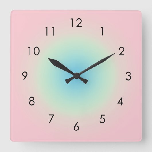 Pink Blue Gradient Ombre Pastell Ästhetische Aura Quadratische Wanduhr (Vorderseite)