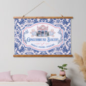 Pink & Blue Grandmillennial Gingerbrot Bäckerei Wandteppich Mit Holzrahmen (Schlafzimmer)