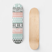 Pink Blue Grau Abstrakt Aztec Tribal Print Pattern Skateboard (Vorderseite)